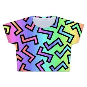 iEDM Neon Rainbow Print Crop Top Tee Womens Medium NWOT